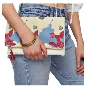 Rachel Pally Reversible Floral/White Vegan Leather Clutch Good condition